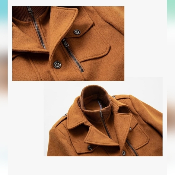 Chouyatou Men's Collar Wool-Blend Pea Coat Medium - Picture 10 of 14